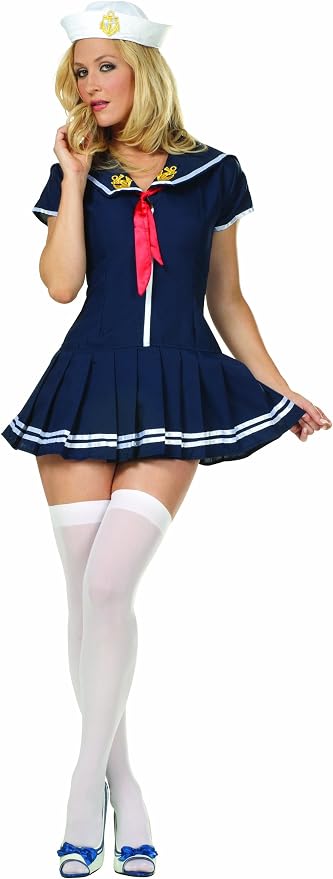 Navy Pleated Dress with Red Tie