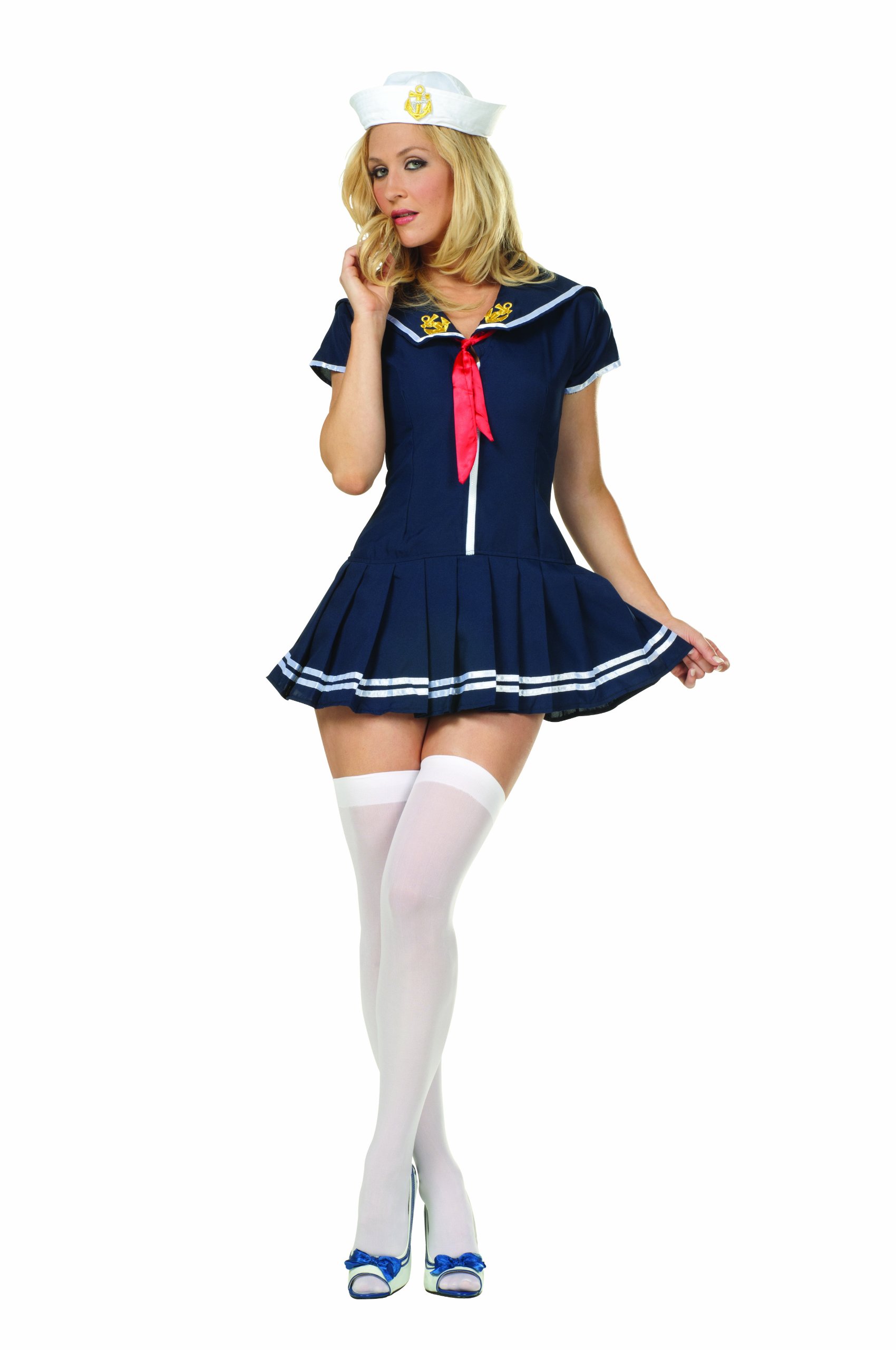 Navy Pleated Dress with Red Tie Alternate View showing the accessories